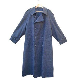 London Fog Mens XL Double Breasted Wool Tweed Trench Coat Gray Black 44 Reg
